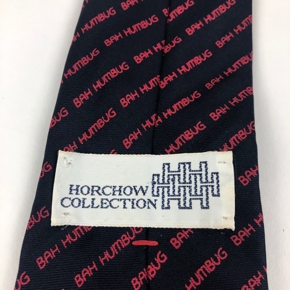Horchow Collection Mens Tie, Bah Humbug Black Red - Picture 5 of 5